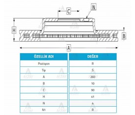 Carisma Arka Fren Diski 1996 2006 Lancer 2003 Sonrası Volvo S40 260Mm 25451