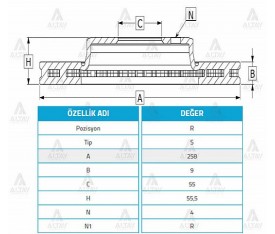 Corolla Arka Fren Diski 2000 2007 Verso 2003 Sonrası 258Mm 42431 02070