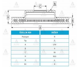 Corolla Arka Fren Diski 2006 Sonrası 2013 Sonrası Auris 270Mm 42431 02180