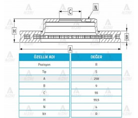 Corolla Arka Fren Diski 2000 2007 Verso 2003 Sonrası 258Mm 34223