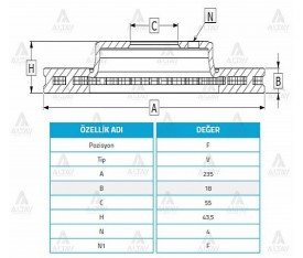 Yaris Ön Fren Diski 1998 2009 235Mm 43512 52020