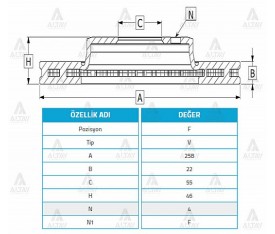 Yaris Ön Fren Diski 2012 Sonrası 258Mm 34390